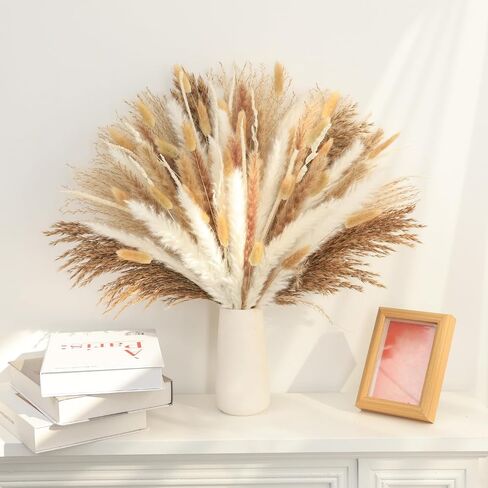 17 Inch Brown & White Dried Pampas Grass Bouquet, Bunny Tails and Reed Grass for Boho Rustic Wedding Decor, Living Room, Bedroom Styling and Holiday Decor in Saudi Arabia