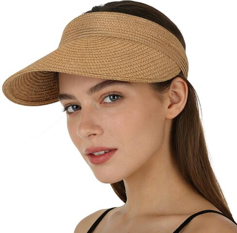 Oweisong Womens Beach Hat Summer Packable Straw Sun Hats Wide Brim Sun Visors with Ponytail Hole Beach Vacation Essentials in Saudi Arabia