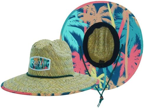 Woman's Sun Hat Straw Hat with Fabric Print Under Brim Great for Beach Ocean, Cruise, and Outdoor, Malabar Hat Co. (Tropical Palm Trees) in Saudi Arabia