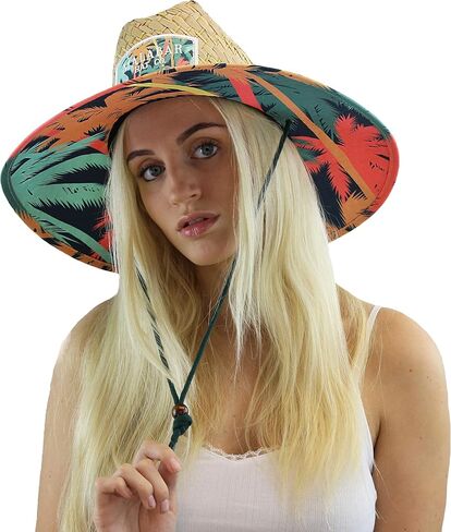 Woman's Sun Hat Straw Hat with Fabric Print Under Brim Great for Beach Ocean, Cruise, and Outdoor, Malabar Hat Co. (Tropical Palm Trees) in Saudi Arabia