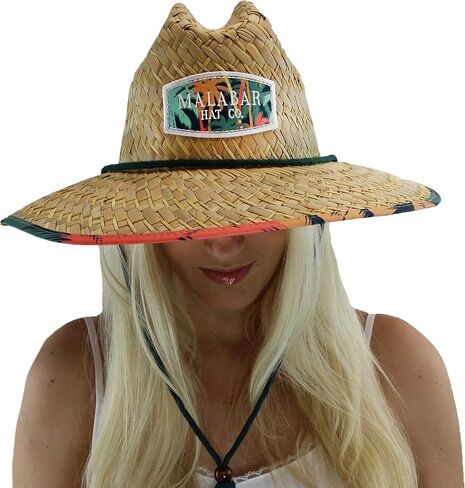 Woman's Sun Hat Straw Hat with Fabric Print Under Brim Great for Beach Ocean, Cruise, and Outdoor, Malabar Hat Co. (Tropical Palm Trees) in Saudi Arabia