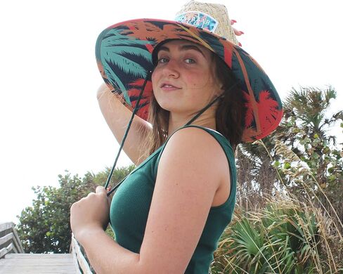 Woman's Sun Hat Straw Hat with Fabric Print Under Brim Great for Beach Ocean, Cruise, and Outdoor, Malabar Hat Co. (Tropical Palm Trees) in Saudi Arabia