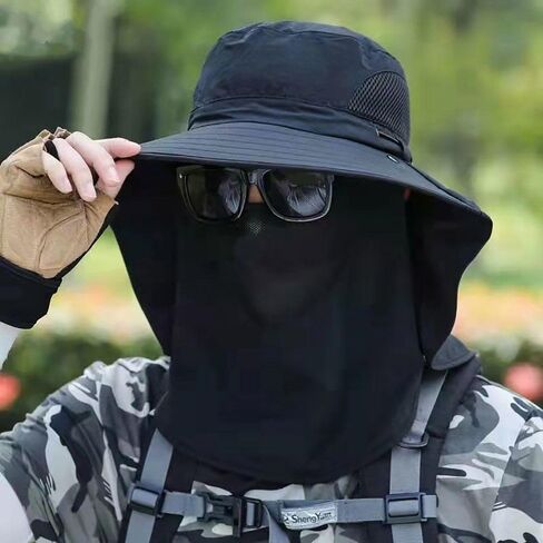 Sun Caps 1Pcs Outdoor Sun Cap Fishing Hat Wide Brim Summer Hat Women Men(Style 1 Black) in Kuwait