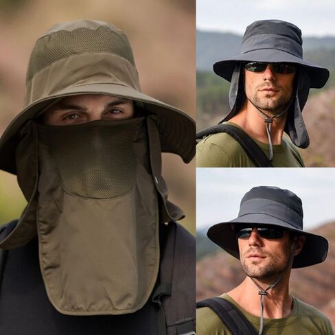 Sun Caps 1Pcs Outdoor Sun Cap Fishing Hat Wide Brim Summer Hat Women Men(Style 1 Black) in Kuwait