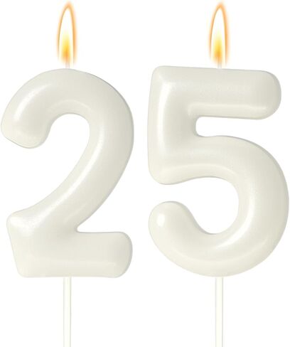 25 Candles 25th Birthday Decorations for Women, White 25th Candle for Beige Birthday Decorations, 25 Cake Topper for 25 Year Old Girl Cream Birthday Party Decor Party Supplies Favors(Number 25 Candle) in Saudi Arabia