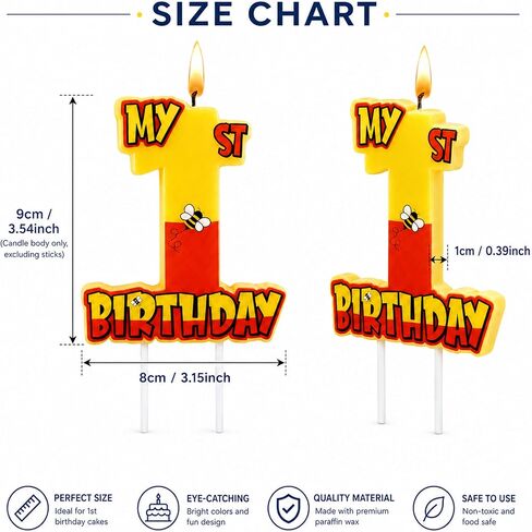 Yellow & Red Themed 1 Birthday Candles, 3.5x3.2in Birthday Cake Topper Candle for Baby Shower, 1st Birthday Party Decorations & Supplies in Saudi Arabia