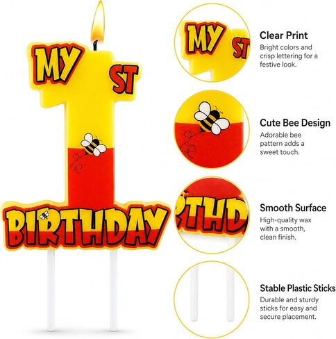 Yellow & Red Themed 1 Birthday Candles, 3.5x3.2in Birthday Cake Topper Candle for Baby Shower, 1st Birthday Party Decorations & Supplies in Saudi Arabia