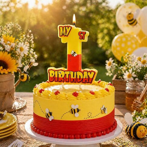 Yellow & Red Themed 1 Birthday Candles, 3.5x3.2in Birthday Cake Topper Candle for Baby Shower, 1st Birthday Party Decorations & Supplies in Saudi Arabia
