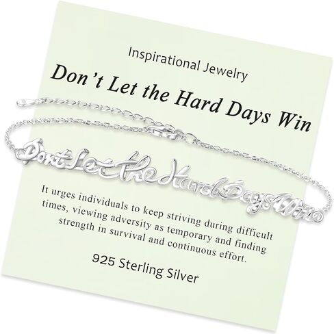 Don't Let the Hard Days Win Bracelet - 925 Sterling Silver Inspirational Bracelets Adjustable Inspirational Gift for Women Dainty Motivational Bracelet for Birthday in Saudi Arabia