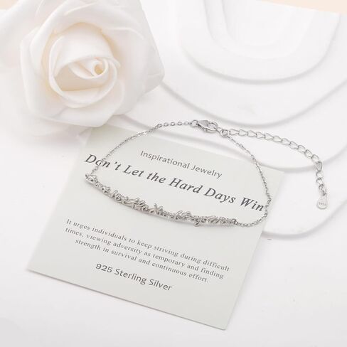 Don't Let the Hard Days Win Bracelet - 925 Sterling Silver Inspirational Bracelets Adjustable Inspirational Gift for Women Dainty Motivational Bracelet for Birthday in Saudi Arabia
