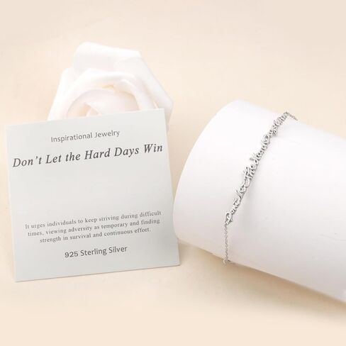 Don't Let the Hard Days Win Bracelet - 925 Sterling Silver Inspirational Bracelets Adjustable Inspirational Gift for Women Dainty Motivational Bracelet for Birthday in Saudi Arabia