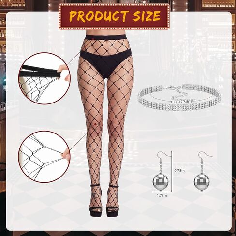 5 Pcs Disco Outfit Costume Tassel Fringe Dress Rock Wig Fishnet Tights Necklace Earring for 70s 80s Party in Kuwait
