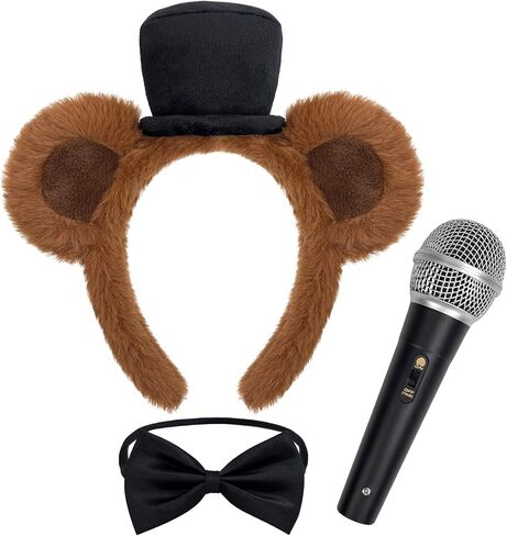 3 Piece Bear Costume Accessory Set Brown Bear Ear Headband with Top Hat, Nose, Bow Tie, Toy Mic for Adult Halloween Cosplay Party, Stage Performanc in Saudi Arabia