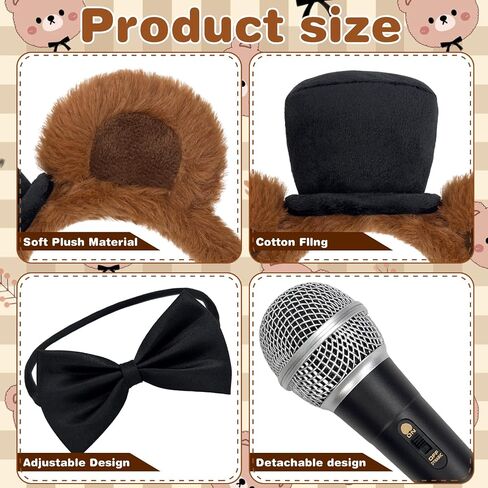 3 Piece Bear Costume Accessory Set Brown Bear Ear Headband with Top Hat, Nose, Bow Tie, Toy Mic for Adult Halloween Cosplay Party, Stage Performanc in Saudi Arabia