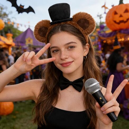 3 Piece Bear Costume Accessory Set Brown Bear Ear Headband with Top Hat, Nose, Bow Tie, Toy Mic for Adult Halloween Cosplay Party, Stage Performanc in Saudi Arabia