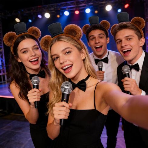 3 Piece Bear Costume Accessory Set Brown Bear Ear Headband with Top Hat, Nose, Bow Tie, Toy Mic for Adult Halloween Cosplay Party, Stage Performanc in Saudi Arabia