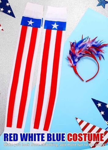 Independence Day Over Knee Stocking Headband Red Blue White Thigh High Stockings Patriotic Costume for Women in Saudi Arabia