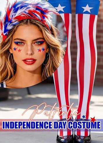 Independence Day Over Knee Stocking Headband Red Blue White Thigh High Stockings Patriotic Costume for Women in Saudi Arabia