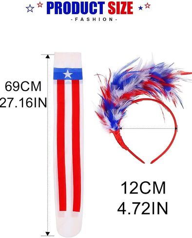 Independence Day Over Knee Stocking Headband Red Blue White Thigh High Stockings Patriotic Costume for Women in Saudi Arabia