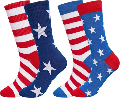 Avxdbr 2 Pairs 4th of July Socks Star Flag Patriotic Red White Blue Stars Stripes Accessories for Adults Men Women Daily Wear in Kuwait