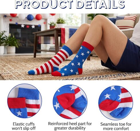 Avxdbr 2 Pairs 4th of July Socks Star Flag Patriotic Red White Blue Stars Stripes Accessories for Adults Men Women Daily Wear in Kuwait