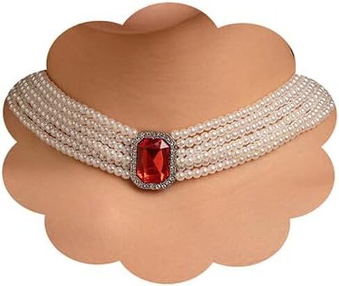 fxmimior Women Boho Multilayer 1920s Rhinestone Necklaces Green Red Dainty Pearls Layered Choker Necklaces Black Fashion Chunky Pendant Adjustable Layering Chain Necklaces for Women in Kuwait