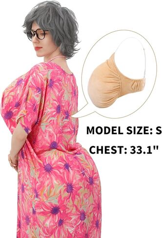 KUOIN Women Fake Chest Granny Costume, Old Lady Grandma Fat Suit Accessories with Adjustable Straps in Saudi Arabia