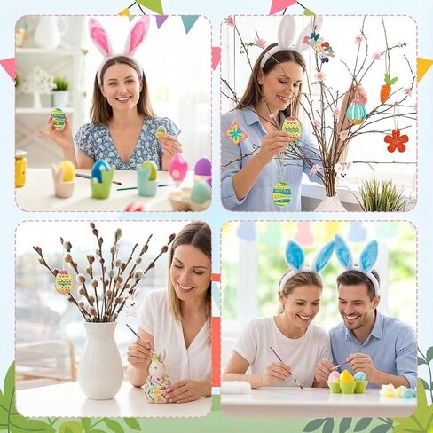 Sublaga 301 PCS Easter Wooden Hanging Ornaments Unfinished Wood Slices Eggs Easter Crafts for Kids DIY Easter Decorations Party Supplies Decor (301) in Kuwait