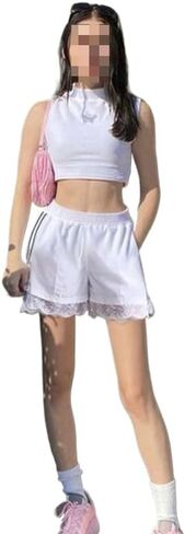 Women's Casual Elastic Waist, Comfortable Elastic lace Trimmed Sports Casual Shorts in Saudi Arabia