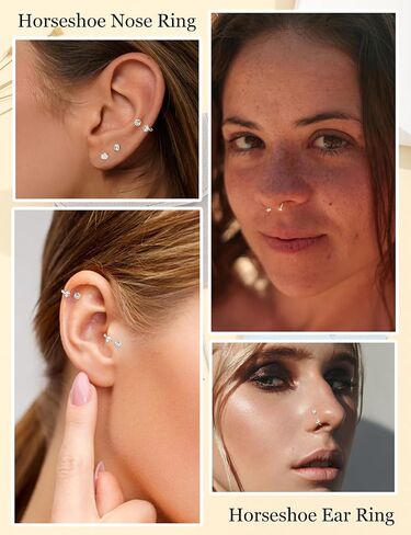 6mm 8mm Horseshoe Nose Ring for Women, 16g 18g 20g Surgical Steel Nose Rings, Multi-Purpose Nose Piercing Jewelry for Cartilage Helix Tragus Labret Septum Lips Ears in Saudi Arabia