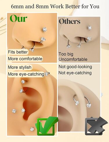 6mm 8mm Horseshoe Nose Ring for Women, 16g 18g 20g Surgical Steel Nose Rings, Multi-Purpose Nose Piercing Jewelry for Cartilage Helix Tragus Labret Septum Lips Ears in Saudi Arabia