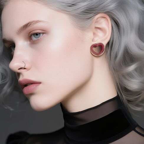 12PCS/6PCS Heart Shape Ear Tunnels Plugs 316L Stainless Steel Heart Hollow Double Flared Ear Gauges Tunnels Stretcher Body Piercing Earring Jewelry for Women Men 0G(8mm)-1"(25mm) in Saudi Arabia