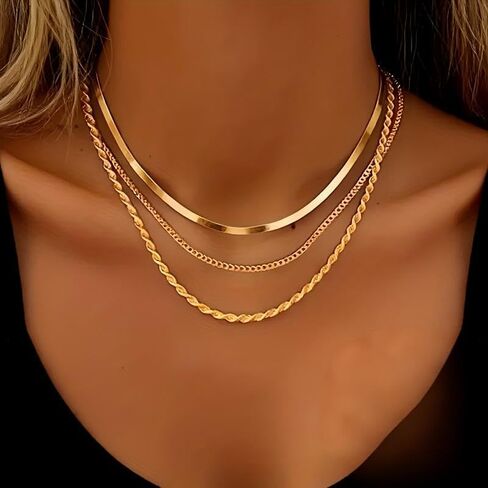 3-Layer Stainless Steel Women's Necklace, Hypoallergenic & Fade-Resistant, Elegant Daily Jewelry Gift. in Kuwait