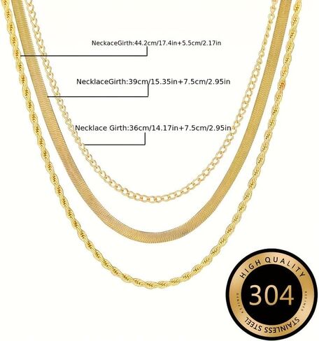 3-Layer Stainless Steel Women's Necklace, Hypoallergenic & Fade-Resistant, Elegant Daily Jewelry Gift. in Kuwait