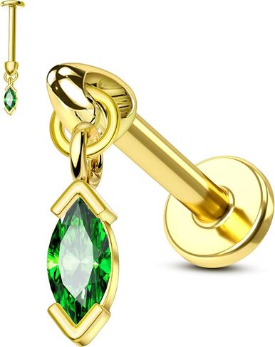 مجوهرات ثقب اللولب العمودي المتدلية من COCHARM 16G، حلق حلزون علوي مسطح من الذهب الأخضر الزمردي والذهبي العلوي، مسمار لابريت معلق قطرة 6 مم، حلق غضروف متدلي in Kuwait