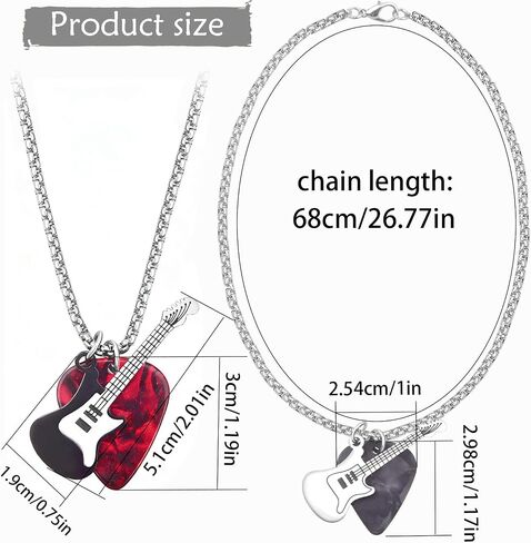 2Pcs Guitar Pick Necklaces for Women Men, Red and Black Enamel Guitar Necklace, Stainless Steel Guitar Necklace Rock Music Pendant Punk Accessories Gifts for Father's Day in Saudi Arabia