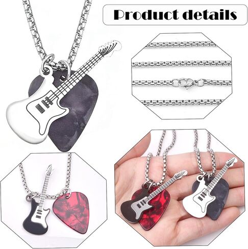 2Pcs Guitar Pick Necklaces for Women Men, Red and Black Enamel Guitar Necklace, Stainless Steel Guitar Necklace Rock Music Pendant Punk Accessories Gifts for Father's Day in Saudi Arabia