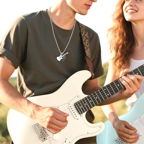 2Pcs Guitar Pick Necklaces for Women Men, Red and Black Enamel Guitar Necklace, Stainless Steel Guitar Necklace Rock Music Pendant Punk Accessories Gifts for Father's Day in Saudi Arabia