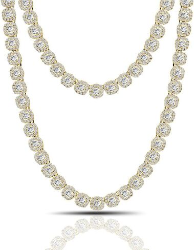 42+ Grams VVS1/D 12.85 Cwt. 14K Solid Gold Micron Bonded Lab Created Diamond Prong Pave Set Square Flower Cluster Tennis Link Chain Neckless 6mm Unisex in Saudi Arabia