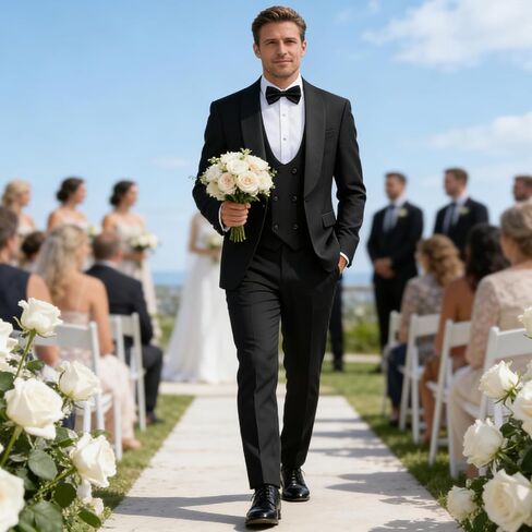 Black Tuxedo Suits for Men Solid 3 Piece Regular Fit Formal Set for Wedding Prom Shawl Lapels One Button Jacket Double Breasted Vest Pants Set X-Large in Saudi Arabia