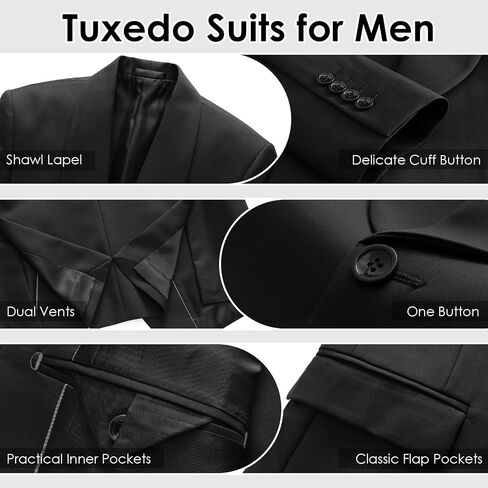 Black Tuxedo Suits for Men Solid 3 Piece Regular Fit Formal Set for Wedding Prom Shawl Lapels One Button Jacket Double Breasted Vest Pants Set X-Large in Saudi Arabia