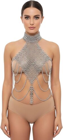 Medieval Anodized Aluminum Chainmail Bra Top – Women’s Metal Festival Top – Futuristic Statement Rave Wear – Handmade Chainmail Armor Crop Top – Gothic, Cosplay, Burning Man Outfit in Kuwait