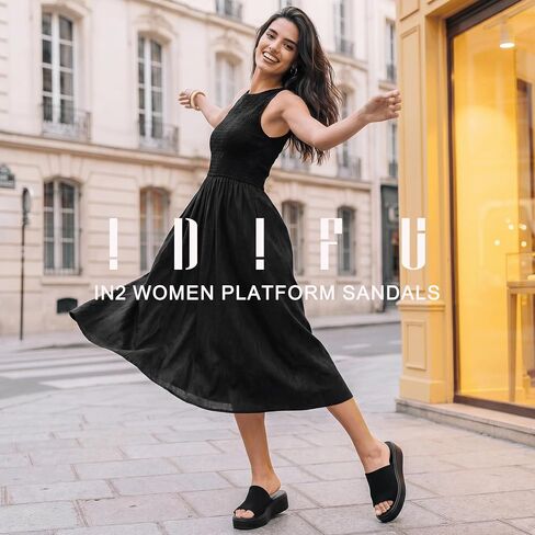 IDIFU IN2 Platform Sandals for Women Comfortable Chunky Open Toe Slip On Wedge Sandal Cute Vacation Summer Beach Slide Sandals in Kuwait