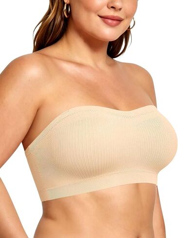 Vertvie Strapless Bra for Women Wireless Non-Slip Push Up Bandeau Bras Seamless Supportive Tube Top Padded Bralette(Beige,XX-Large) in Kuwait