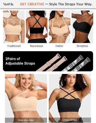 Vertvie Strapless Bra for Women Wireless Non-Slip Push Up Bandeau Bras Seamless Supportive Tube Top Padded Bralette(Beige,XX-Large) in Kuwait