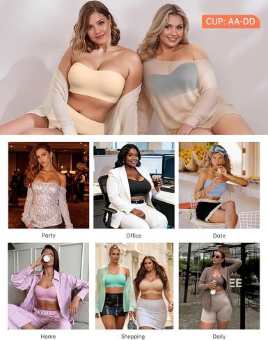 Vertvie Strapless Bra for Women Wireless Non-Slip Push Up Bandeau Bras Seamless Supportive Tube Top Padded Bralette(Beige,XX-Large) in Kuwait