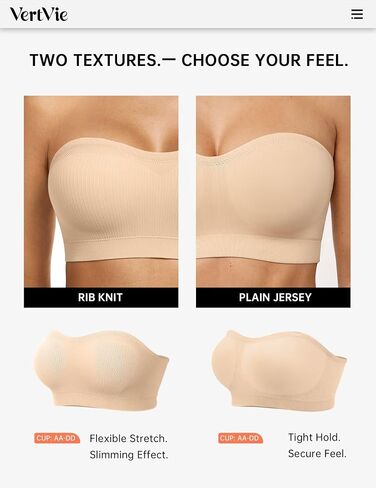 Vertvie Strapless Bra for Women Wireless Non-Slip Push Up Bandeau Bras Seamless Supportive Tube Top Padded Bralette(Beige,XX-Large) in Kuwait