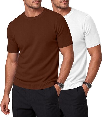 2 Pack Men's Knit T-Shirts Crew Neck Short Sleeve Summer Casual Basic Tees Pullover Shirts in Saudi Arabia