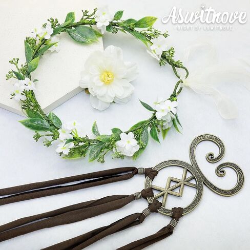 2 Pcs Renaissance Accessories Viking Cross Rope Belt Fairy Flower Crown for Women Ren Faire Halloween Cosplay in Saudi Arabia
