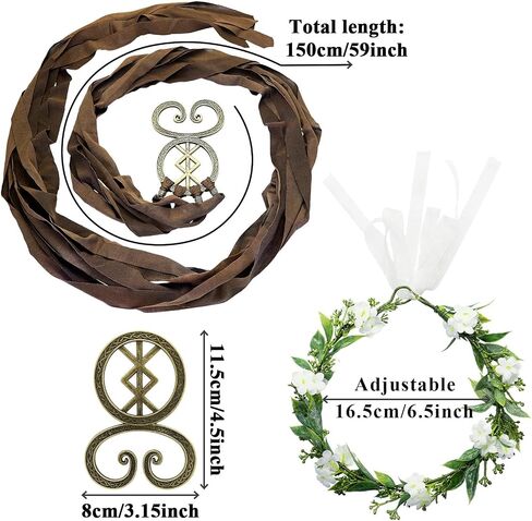 2 Pcs Renaissance Accessories Viking Cross Rope Belt Fairy Flower Crown for Women Ren Faire Halloween Cosplay in Saudi Arabia